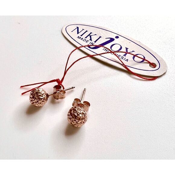 14K Rose Gold 6mm Ball Post Earrings - Picture 2 of 5